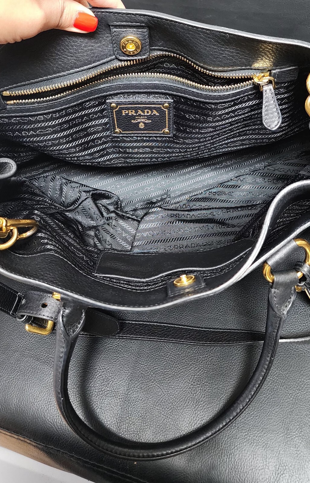 Black Prada Vitello Daino Travel Bag image 4