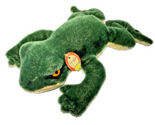 10" Long Steiff "Froggy" Green Frog Mohair Tagged Plush Very Good Condition