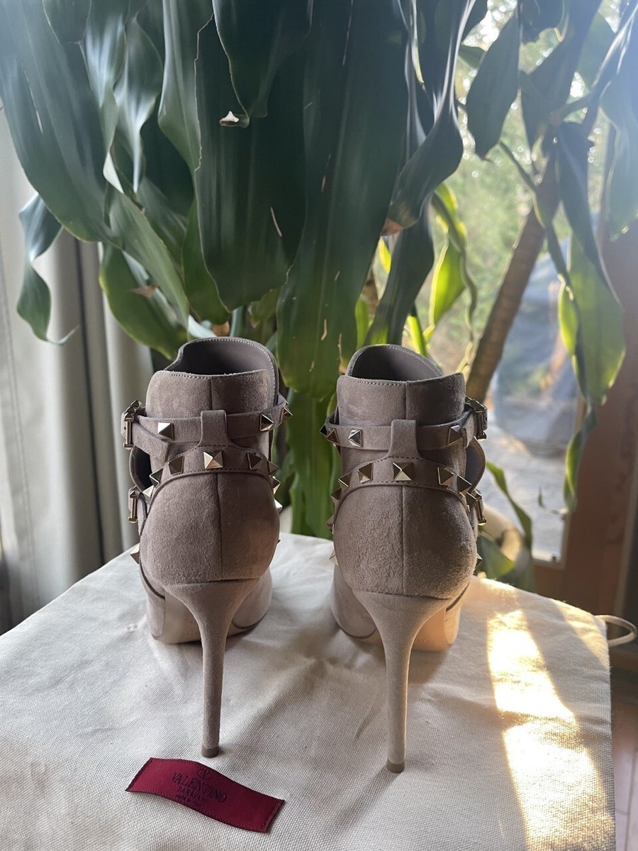 Valentino Garavani Rockstud Open-toe Ankle Boots Poudre Sz 35.5
