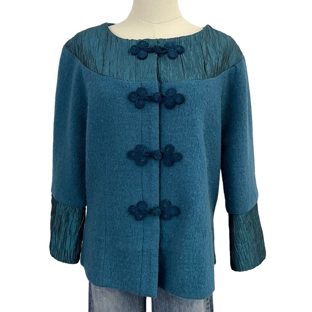 Carson 100% Wool Dressy Jacket Womens M Blue Teal Short Coat Evening Mature VGUC