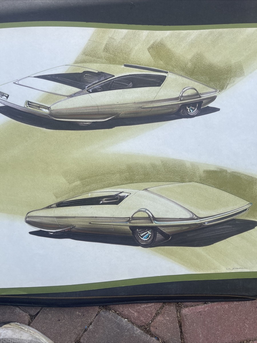 Rare Original 1960s Future Prototype Concept Car Art Edward T