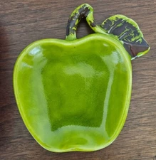 Green Apple USA Pottery Trinket or Dip Dish Made in USA 5 inch #VF-61