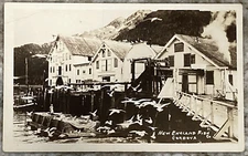 New England Fish Co. Cordova Alaska Fishing Port & Docks Postcard RPPC B014