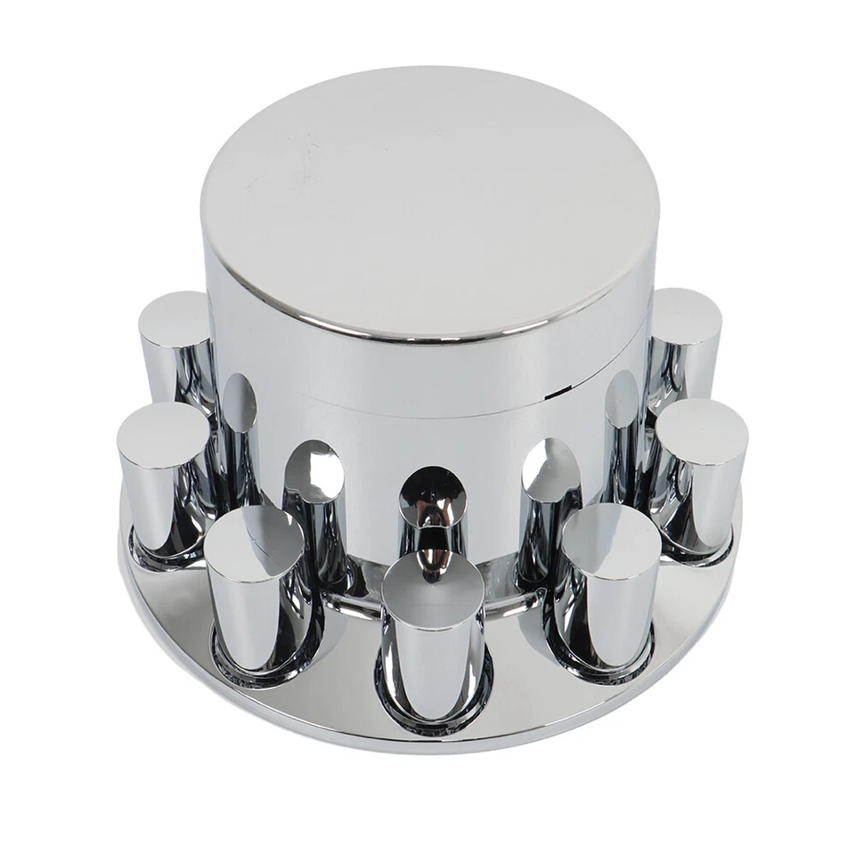 Chrome Flat Top Complete Hub Cover Kit 33mm Lug Nut Wheel Axle Covers Semi Truck - Image 4 of 4