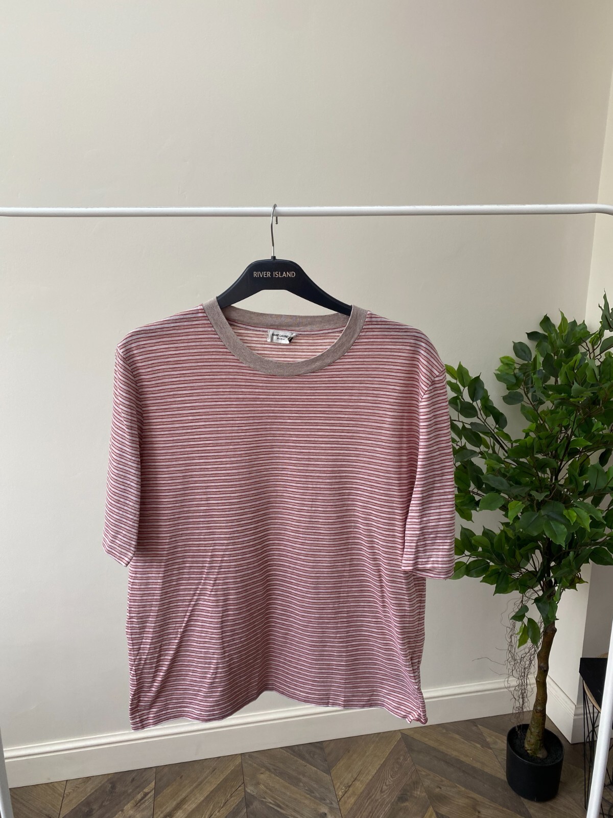 T shirt vintage Saint Laurent Paris rossa bianca a righe