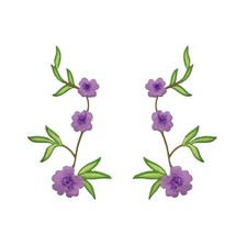 Set of 2, Purple Flowers on Vine, Embroidered, Iron on Patch