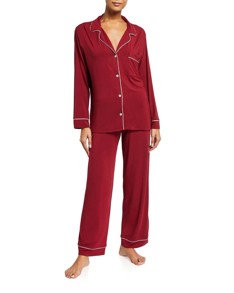 Eberjey L82601 Sangria Red Gisele Jersey Knit Long Sleeve Pajama Set Size L - Image 2 of 3