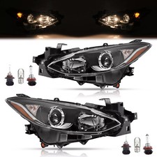 2PCS Black Halogen Projector Headlight Headlamp For Mazda 3 2014-2016 W/Bulbs