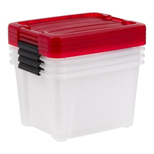 20 Quart Kunststoff Aufbewahrungsbehälter zum Einrasten Stapelbar Tragetaschen 4er Pack Langlebig Klar Neu - Bild 6 von 6