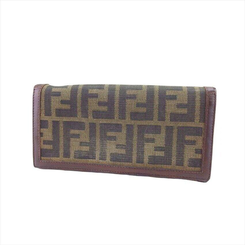 FENDI Wallet Zukka Khaki xx Dark Canvas x Leather Authentic USED 