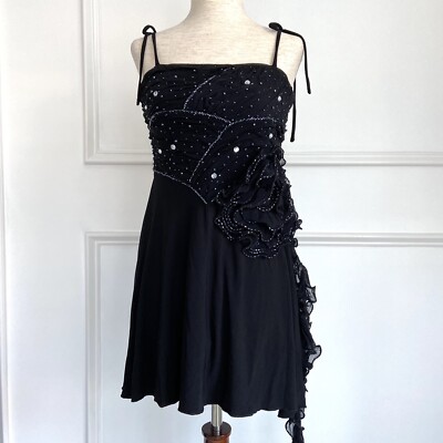 Amanda Adams Couture Tunic Top Womens Sz Med Hand Beaded Black Ruched Floral
