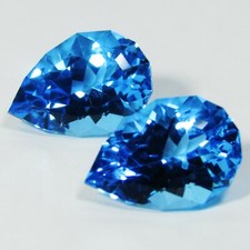 13.84Cts Natural Wonderful Swiss Blue Topaz Pear Custom Cut Matching Pair