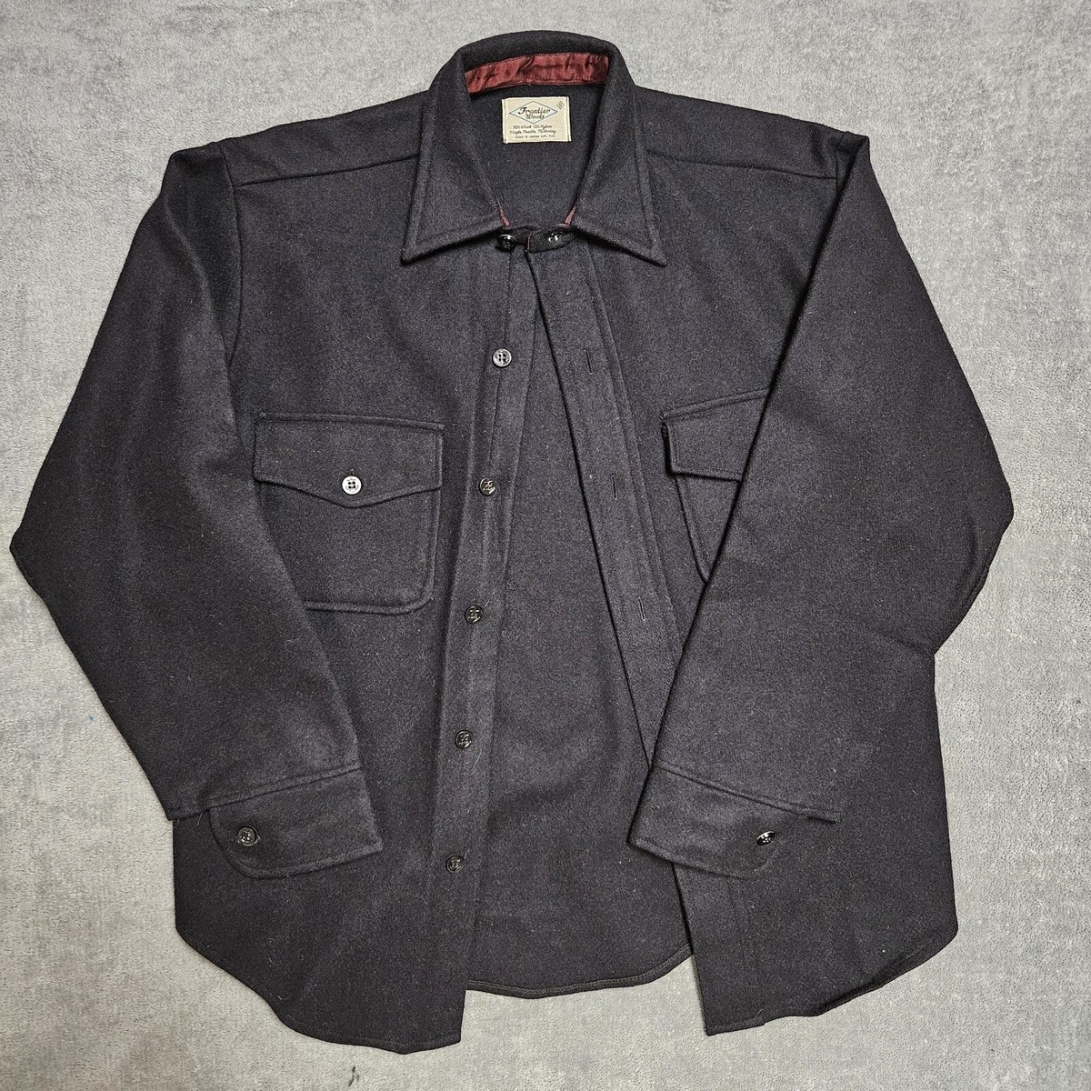 未使用　ARTISAN embroidery wool jacket black Vtg Frontier Wools Single 90% Wool Charcoal Black Jacket