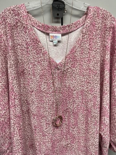 NWT Lularoe 2XL Pink & White Speckled Renee Balloon Sleeved Shirt - Picture 4 of 8