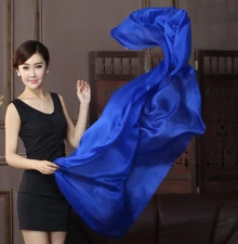 100% Silk Scarf Women neckerchief Shawl Wrap solid color blue 