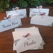 Festive Christmas Robin Place Name Cards For Xmas Dinner Parties & Events