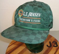 VINTAGE L.S. JENSEN CONSTRUCTION & PAVING MONTANA HAT GREEN USA MADE VGC J3