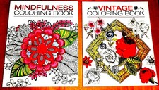 The Mindfulness Coloring Book/Vintage Coloring Book LOT Anti Stress Art Therapy