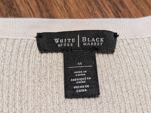 WH|BM beige y dorado metálico ajustado midi cárdigan suéter acanalado punto hebillas 2A - Imagen 8 de 13