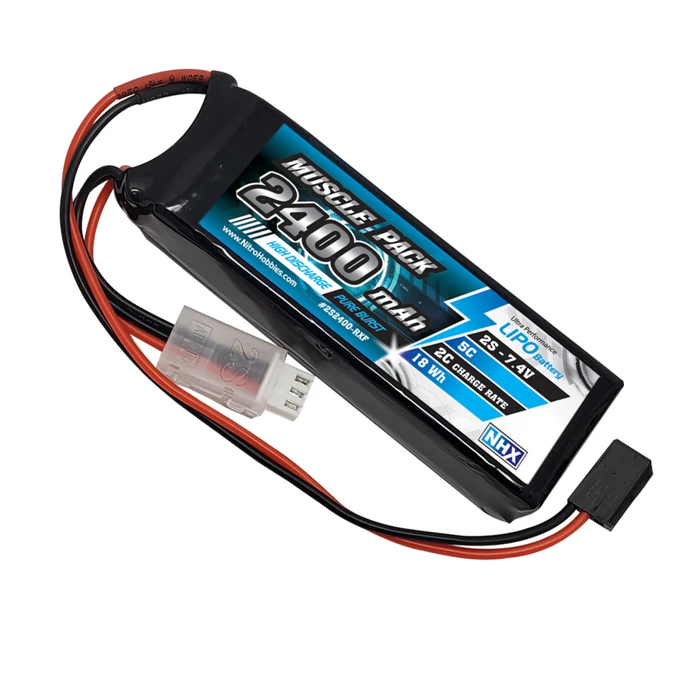 NHX Muscle Pack 2S 7.4V 2400mAh 5C RX Receiver Lipo Battery w/ Servo Connector - Image 3 of 4