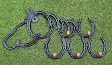 Large coat hooks lead rack horse shaped used horseshoes handmade gift one off