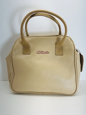 ANTONELLA Small Leather Handbag Many Compartments Nude/Beige