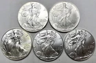 1 oz Silver American Eagle, Lot of 5, (Brilliant Uncirculated )
