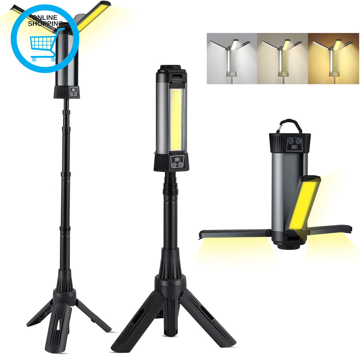 Rechargeable LED Cordless Work Light with Tripod Stand,Portable Camping Light wi