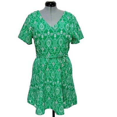 Draper James RSVP Short Sleeve Embroidered Dress XL V-Neck Lined Southern Chic