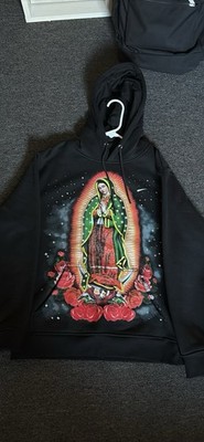 Black Graphic Virgin Mary Pullover Hoodie