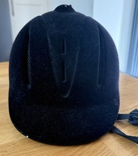 Size Adult 56-61 cm Horse Riding Helmet Black Velvet, please see description 