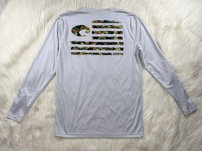 Costa Del Mar Mens Small Tech Pride Long Sleeve Performance Gray Fishing Shirt