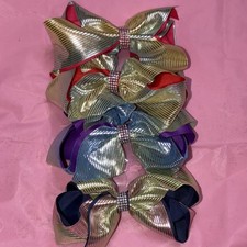 Multicolor Striped Hair Bow Set for Girls, Rhinestone, Fabric, One Size