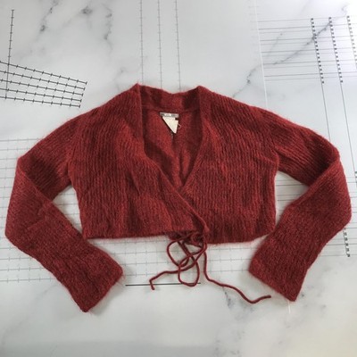 Sarah Pacini Cardigan Sweater Womens One Size Red Wool Wrap Tie Front Cropped