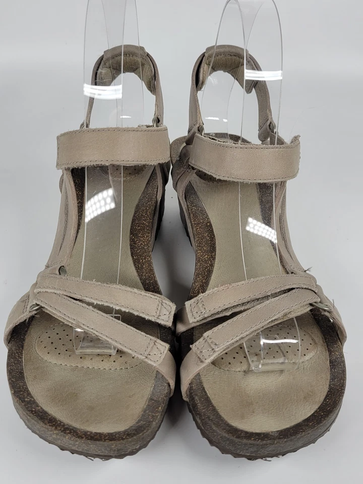 Teva Ysidro Sandals Womens 8 Wedge Strappy Taupe Brown Leather Hook Loop - Image 2 of 4