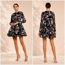 Mac Duggal Long Sleeve Sequin Dress Cocktail A Line Mini 68783 size 2 New Black