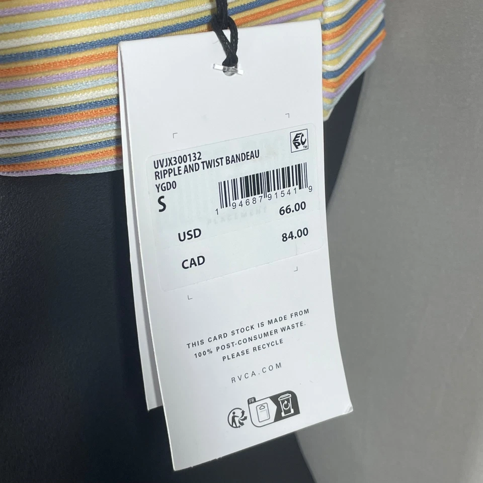 NUEVO RVCA Bikini Top Mujer Pequeño Azul Naranja Púrpura Rayas Nadar Playa Foto 4 de 4