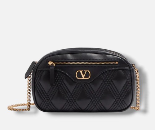 Valentino Garavani Women's Black Quiltie 67 Quilted Leather Camera Crossbody Bag