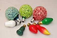 Lot VTG Sugared Glass Assorted C7 Bulbs Lights Christmas Garland Ornaments GE
