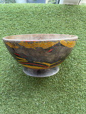 ANTIQUE TIBETAN DECORATED WOODEN TEMPLE OFFERING BOWL
