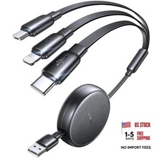 Multi Charging Cable, 3 in 1 Retractable Charging Cable, Retractable Car Black