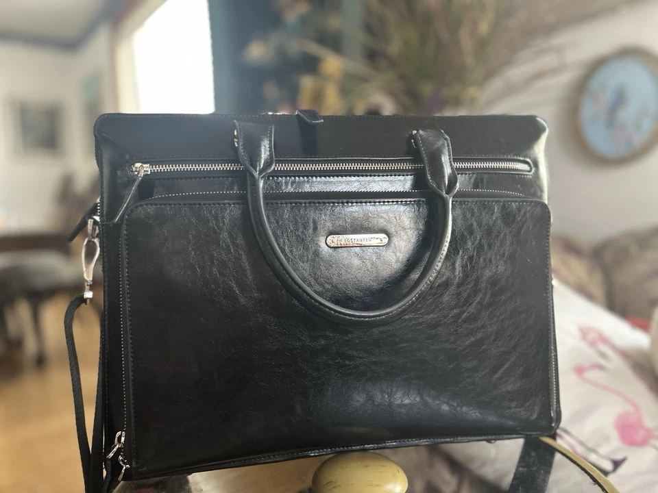 Elegante maletín de cuero negro para hombre y mujer de Bostanen - 50% de descuento al por menor Foto 2 de 4