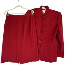 Vintage Doncaster Red 100 Wool Skirt Suit Womens 12 Power Suit USA
