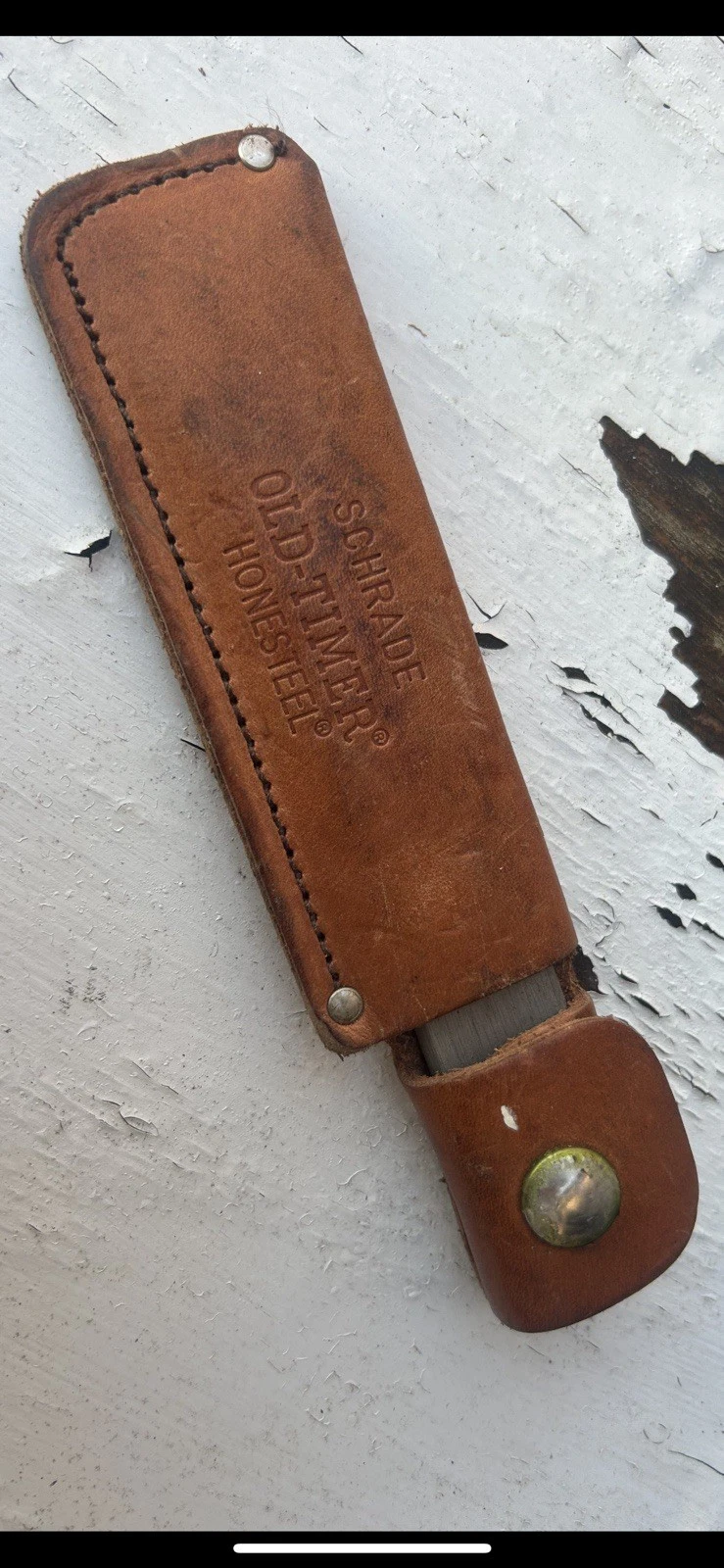Vintage Schrade Old Timer Honesteel USA Original Leather Sheath & Honing Steel