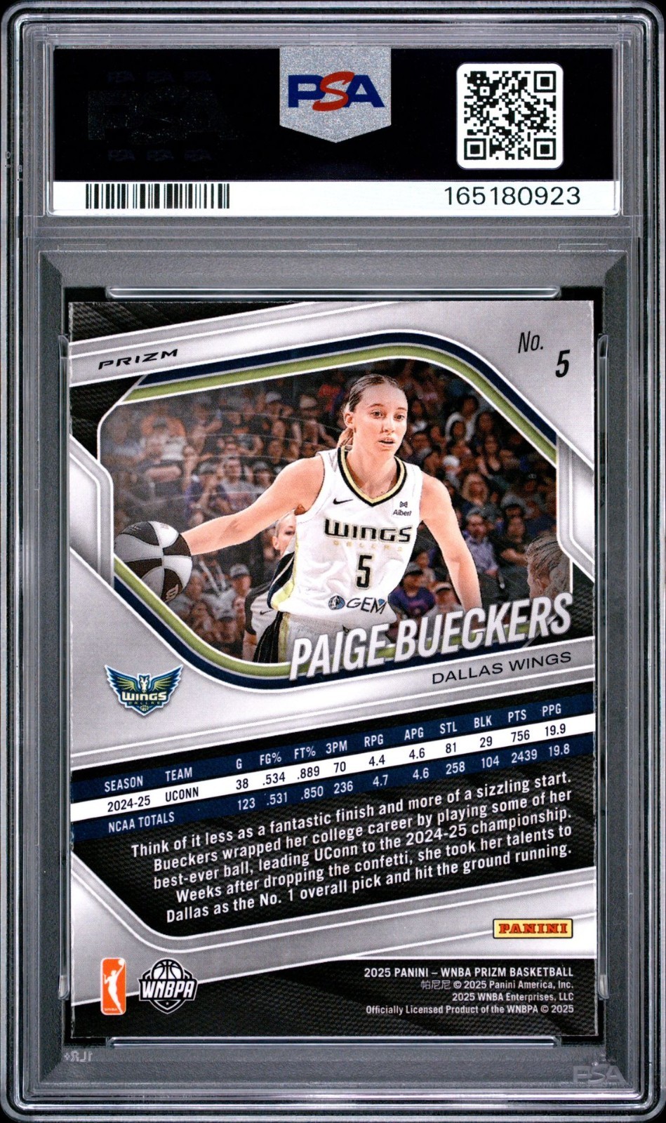 2025 PANINI PRIZM WNBA BLUE VELOCITY #5 PAIGE BUECKERS ROOKIE RC PSA 10 view 2