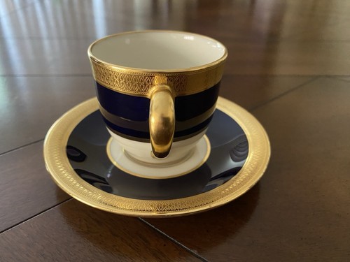 Lenox Bailey Banks & Riddle Cobalt Blue/Gold Demitasse Cup & Saucer 3 Pcs Rare - Picture 4 of 15
