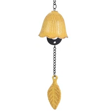 Japanese Wind Chime, Temple Bells Retro Outdoor Hanging Metal, Leaf, Yellow