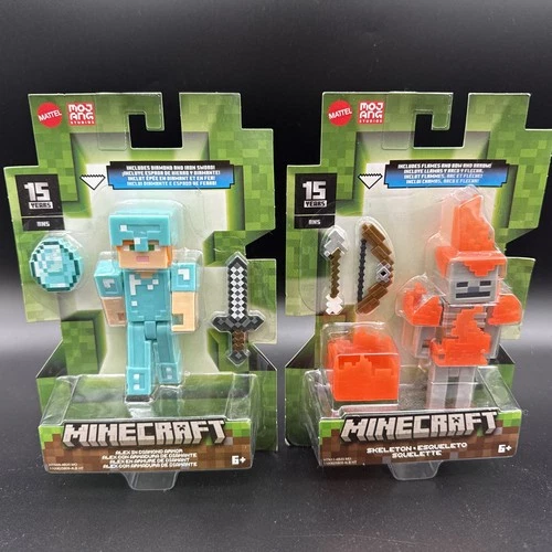 2024 Minecraft 15th Anniversary Action Figures: Skeleton Fire Alex Diamond Armor