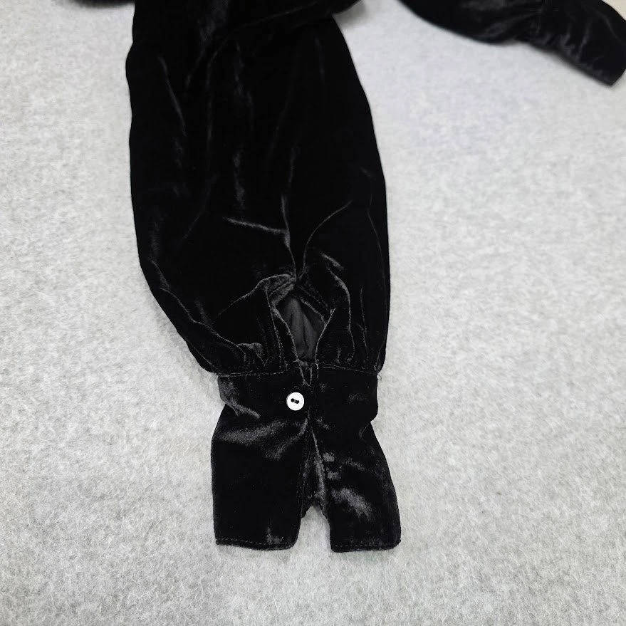 Free People Top M Black Velvet One Shoulder Bishop Sleeve Whimsigoth Boho Witchy - Image 4 of 4