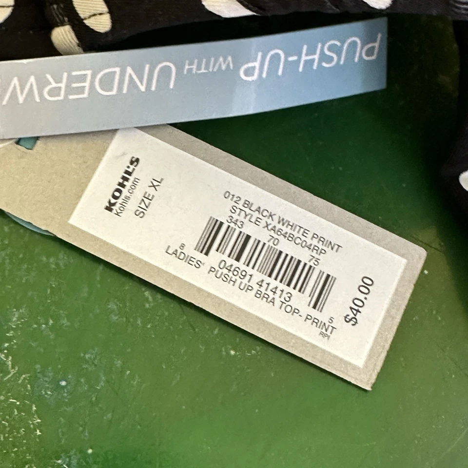 NWT Apt. 9 Essentials Ladies' Push Up Bra Top Black White Polka Dot Print NEW XL - Image 3 of 4